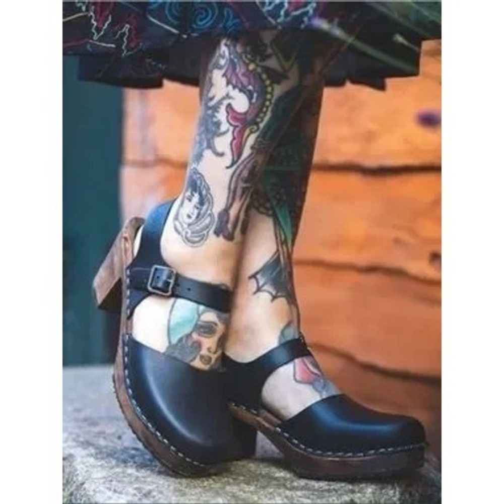 Lotta From Stockholm Low Wood Clogs Womens EU 39 Black Leather Ankle Strap Shoes